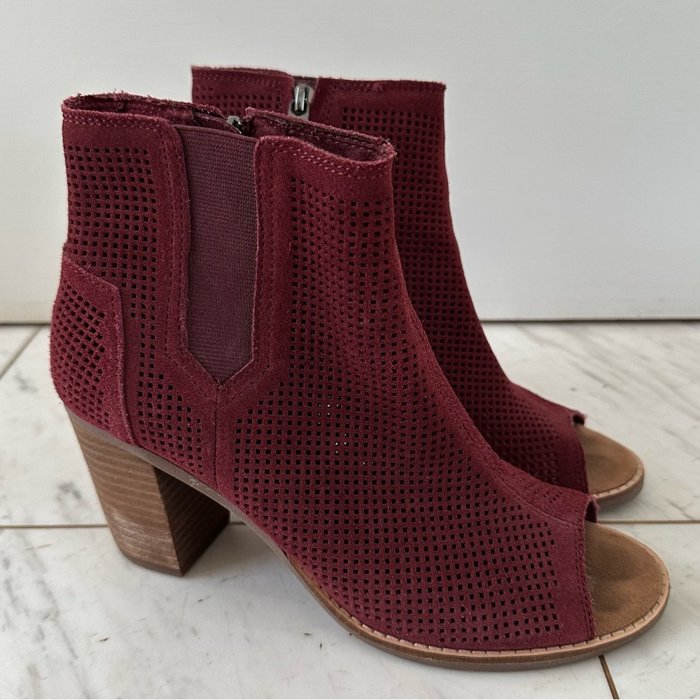 TOMS Red Open Toe Heels